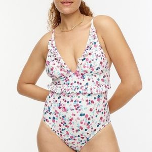 Size 14 J. Crew Long-torso ruffle V-neck one-piece in little blooms